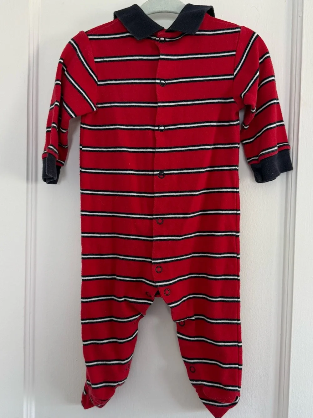 Ralph Lauren Footed One-Piece Collared Red & Navy Striped Sz 6-9m